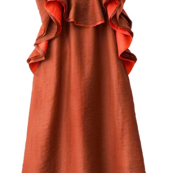 NWT H&M Conscious Exclusive X Olivia Wilde Orange Ruffle dress size 2 - Picture 2 of 9